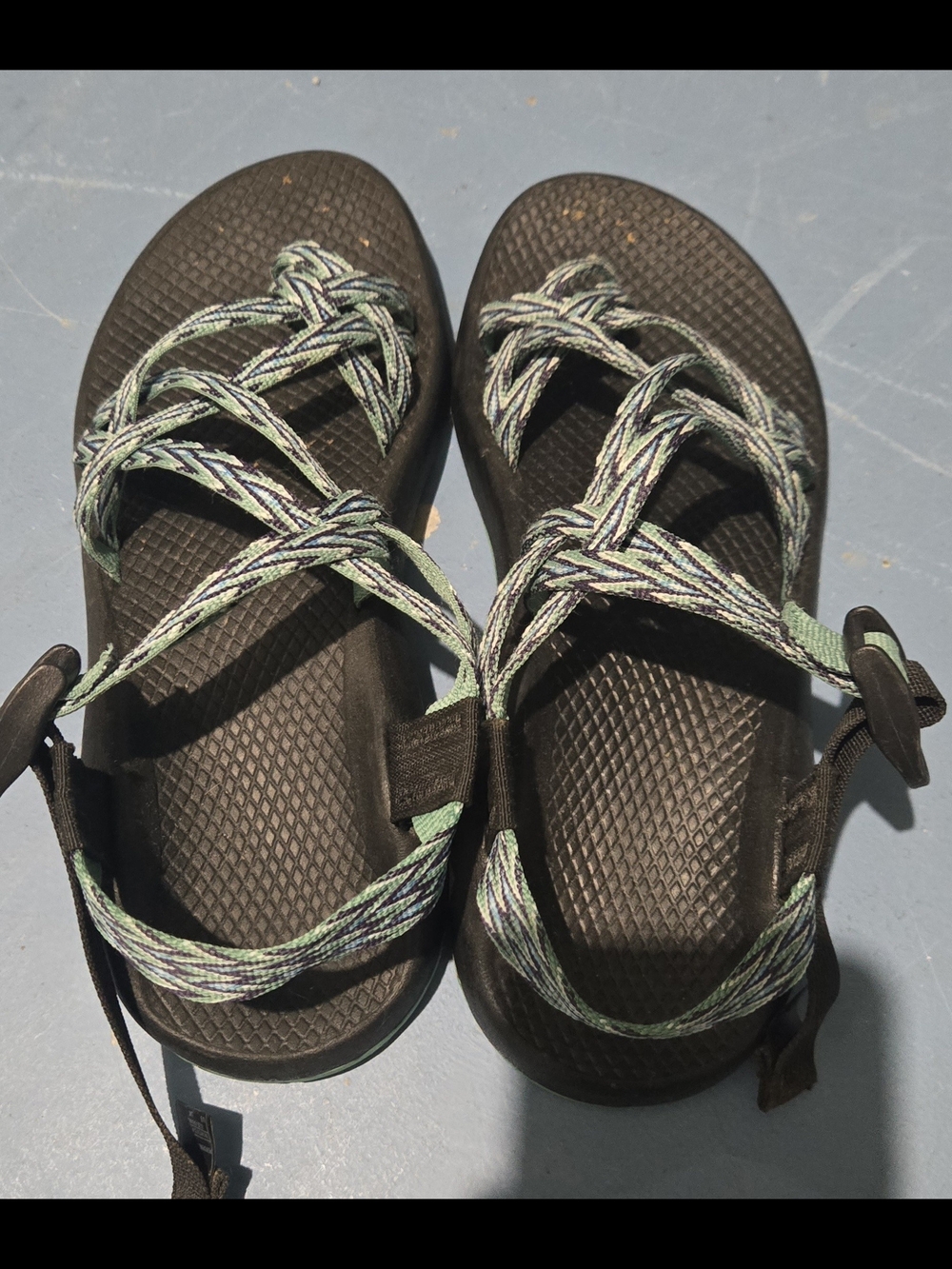Outdoor Strappy Sport Sandals in Black with Green Accent Chacos